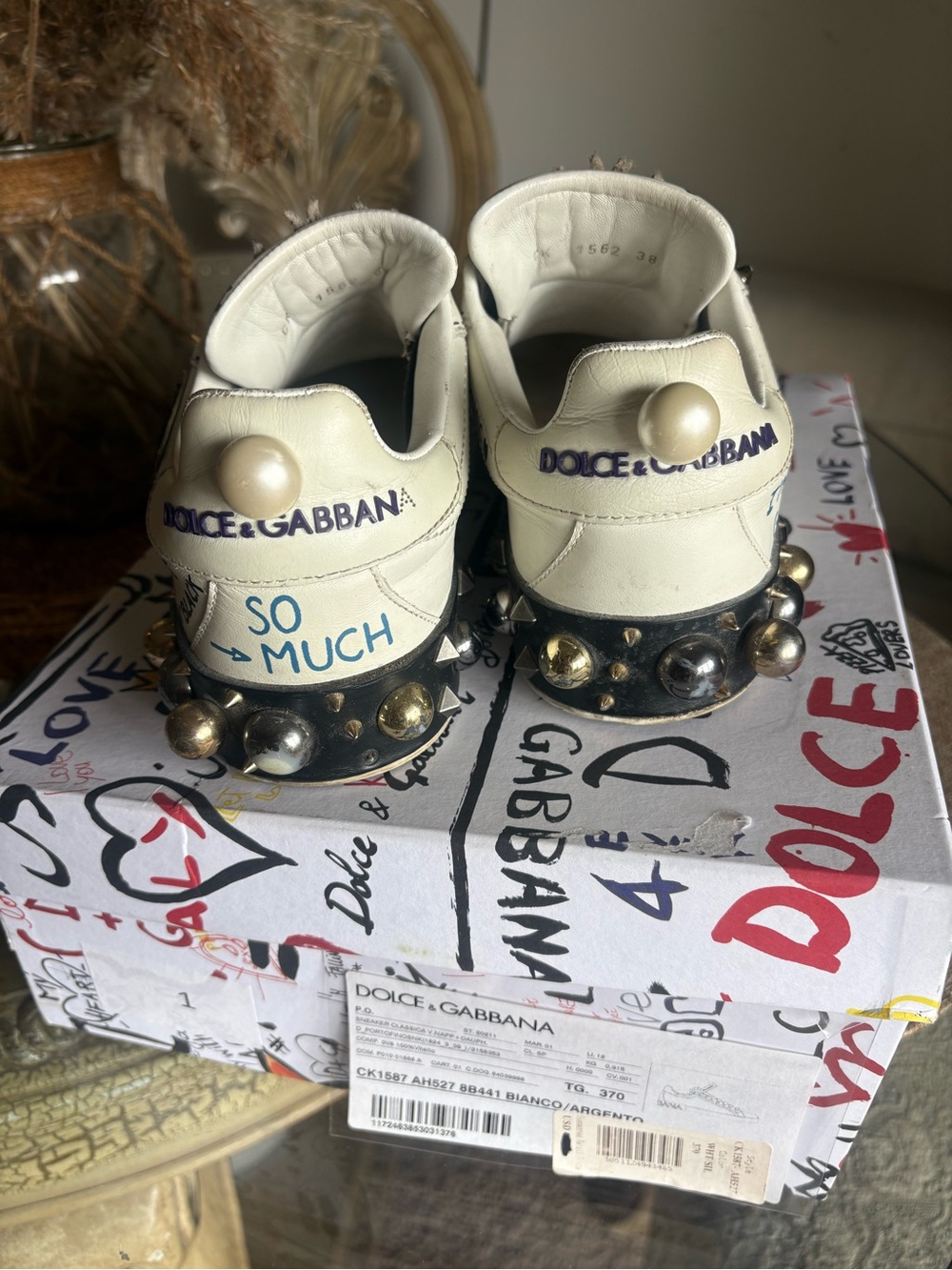 Dolce & Gabbana Women’s White Sneakers with Black Laces & Red Heart Detail - Picture 3 of 4